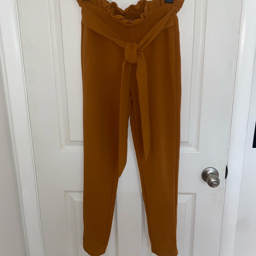 Copper/ Mustard colored paper bag full length pant